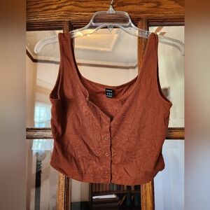 Women's Brown Button-Up Crop Top